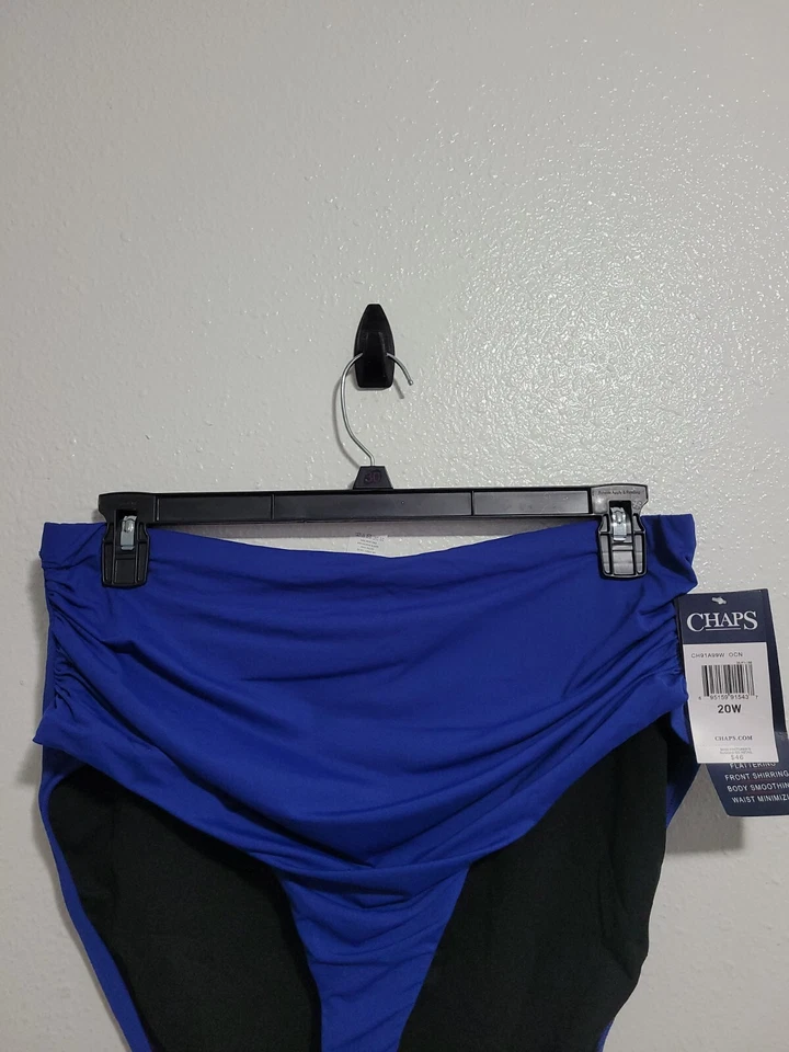 NUEVO CON ETIQUETAS CHAPS Mujer Plus Bikini Parte Inferior Traje de Baño Color Azul Fruncido Frontal.Talla 20W Foto 2 de 4