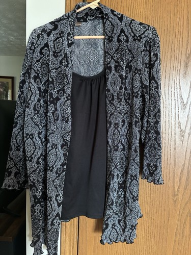 WHITE STAG Women Mock Twinset Black gray & White 3/4 Sleeve 1Pc Size XL