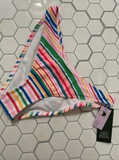 Ribbed Low Rise High Leg Cheeky Bikini Bottom Wild Fable Multi Striped Small 4/6