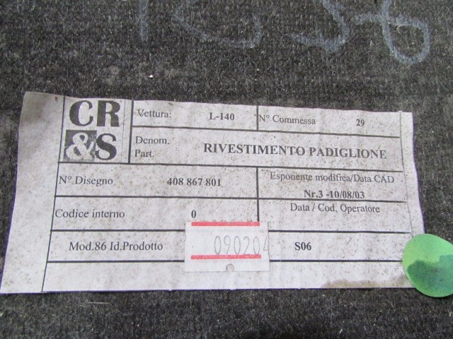 Lamborghini Gallardo, Headliner, Black Leather, Used, P/N 408867505BA