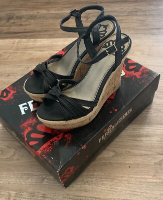 Fergalicious By Fergie Women's Wedge Heel Sandals Black Size Medium