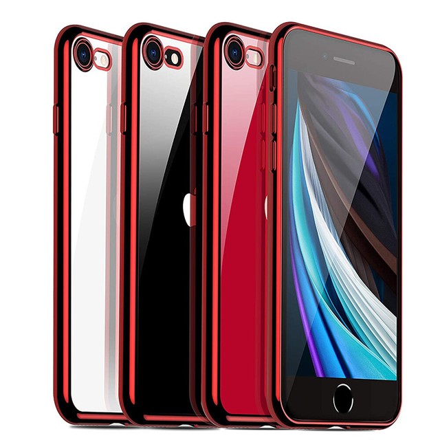 For iPhone SE 2020 2nd Crystal Clear Case Red Silicone Protective