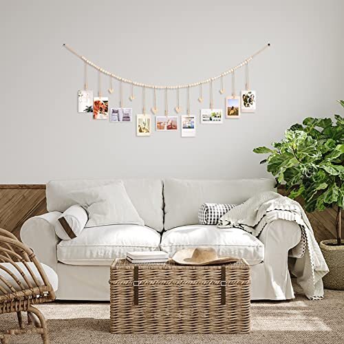 Fotoaufsteller zum Aufhängen mit Clips, 9 Holzclips, Boho Bilderrahmen Collage 1 - Bild 7 von 8