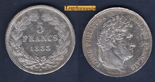 5 Francs 1833 Q Perpignan TTB + SUP TL TR 2ème Type Louis Philippe Ier 1830 1848