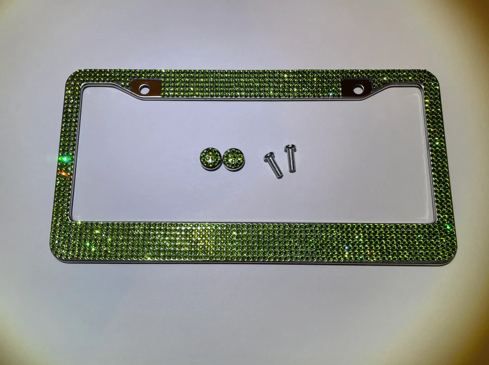 Marco de matrícula de metal CRISTAL diamante verde peridoto hecho con Swarovski Foto 2 de 4