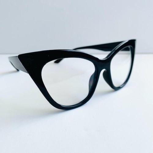 Retro Cat EYE Vintage PinUp Big Large Fashion Clear Lens Eyeglasses Sharp Frames - Picture 4 of 8
