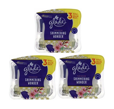 3x Glade Essential Plum Blossom Shimmering Wonder Duftöl Plug In Nachfüllpackungen