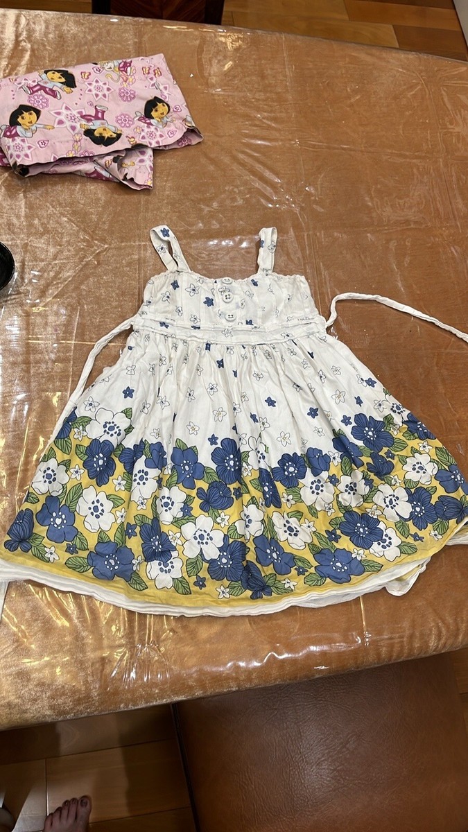 girls semi formal dresses Summer Dress, Flower Pattern, White Blue, Size 4 men_boys
