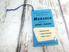 Original Monarch Rotary Power Mower Heineke & Co Hang Tag Vintage