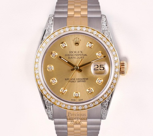 Rolex Datejust Two Tone Steel 18k Diamond Bezel-Diamond Lug-Gold Diamond Dial - Picture 2 of 5
