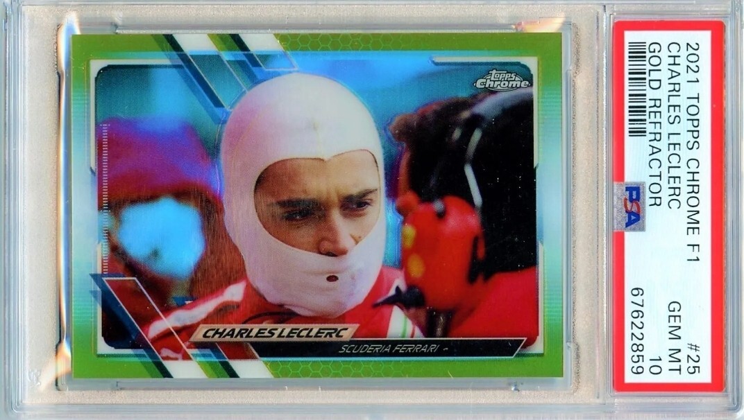 2021 TOPPS CHROME F1 #25 CHARLES LECLERC /50 TRUE GOLD REFRACTOR PSA 10 GEM SP view 4