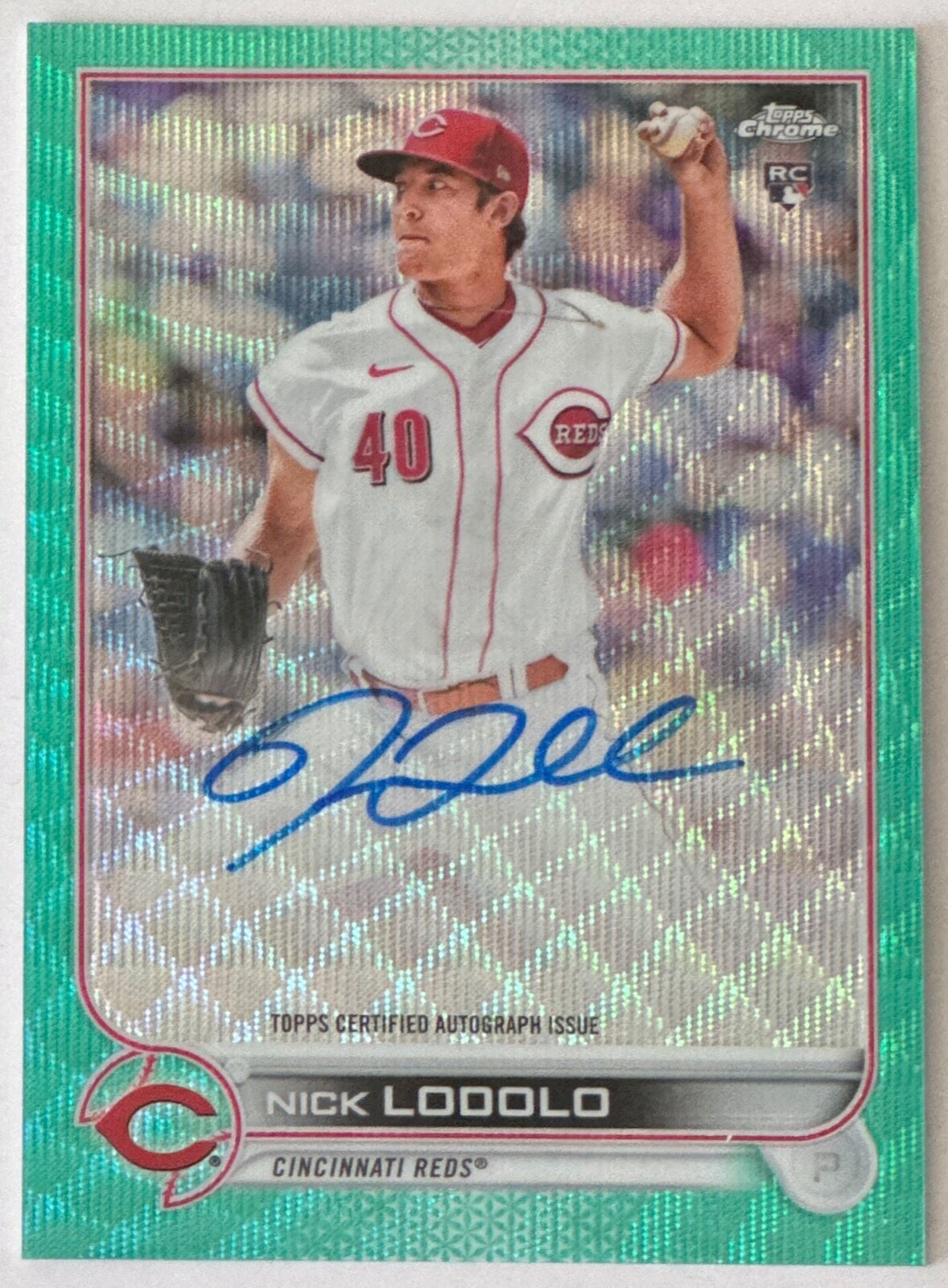 NICK LODOLO 2022 Topps Chrome Aqua Wave Auto RC RA-NL CINCINNATI REDS 057/199