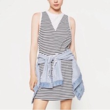 Zara Black and White Stripe Crew Neck Sleeveless Mini Shift Dress Preppy Size S