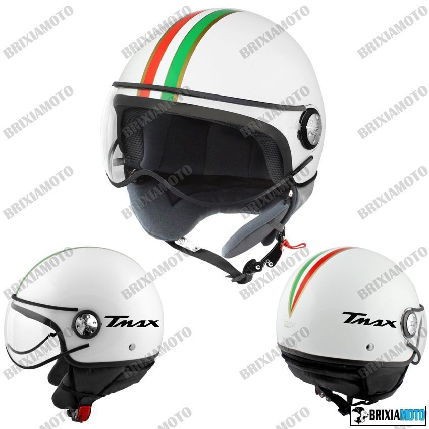 CASCO DEMI JET HELMET MOTO OMOLOGATO BIANCO TRICOLORE CENTRALE YAMAHA TMAX 500