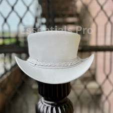 Handmade Victorian White Leather Top Hat Braided Band Steampunk Wedding Hat