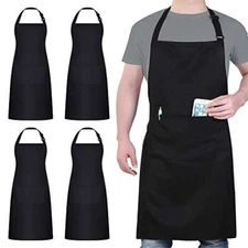 4 Packs Chef Apron Black Waterproof Apron Adjustable Apron with 2 Pockets for...