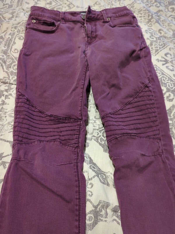 Express Purple Pant 4r Leggings Mid Rise Moto Style Quilted Knee