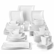 MALACASA Flora 56-Piece Dinnerware Set Porcelain Bowls & Plates Cups Ivory White