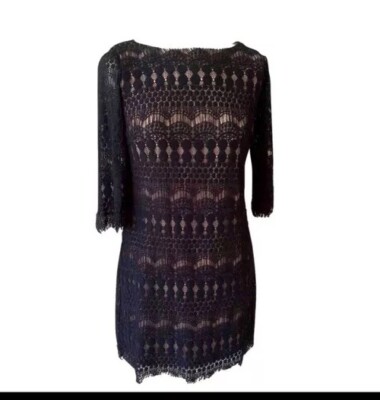 Catherine Malandrino Black & Nude Lace Overlay bodycon /shift Dress Sz 8  Classy | eBay