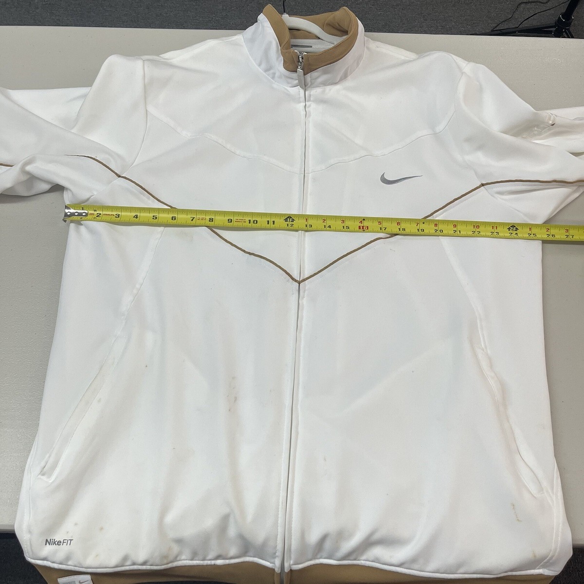 y2k Nike ジップアップジャケット クリーム色 Vtg Y2K Nike Mens Fit Dry Air Force Set Size XL Long Sleeve