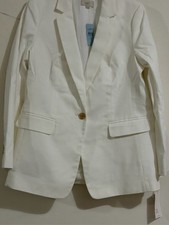 LOFT Women's White Textured Single Button Blazer Jacket Tailored Office