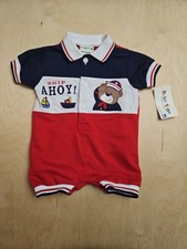 NWT Vintage 1999 Baby Collared Romper 3-6 Months Ships Ahoy Teddy Bear