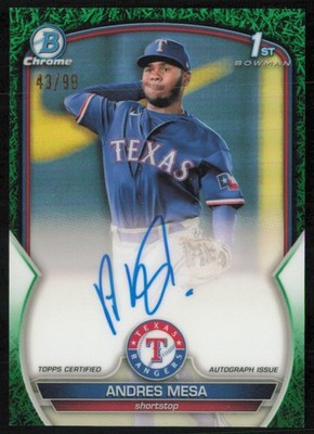 Andres Mesa 2023 Bowman Chrome Prospect Autos Green Grass Ref/99 #CPA-AM Rangers