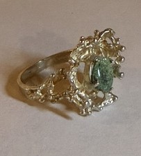 Vintage Israel Sterling Root Branch Art Deco Unique Turquoise Ring