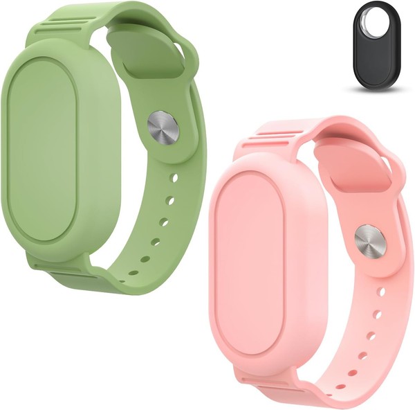 Armband FüR Smarttag 2 Silikon Wasserdicht 2 StüCk Rosa GrüN Kinder-image