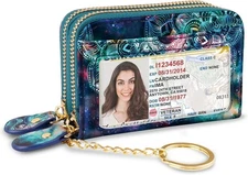 Credit Card Holder Small Double Zipper Wallet for Women with Mandala 