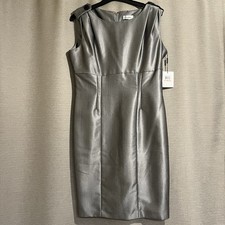 Calvin Klein Metallic Grey Sheath Dress - Size 12 NWT Formal Event Modest