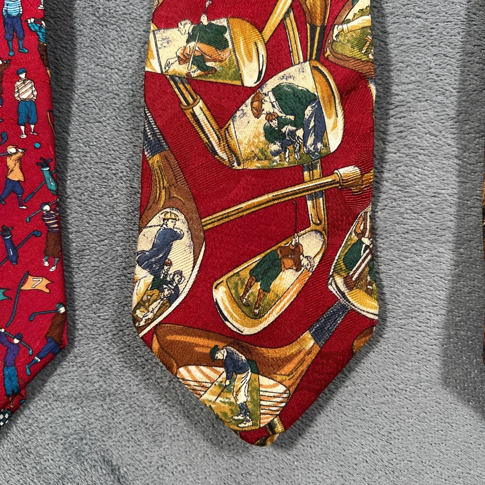 Lote de corbatas de seda de golf vintage Aldo Ponti marrón Shedd Crooks & Creed rojo novedad años 90 Foto 3 de 4