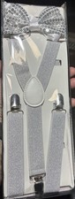 Silver bowtie and suspender set
