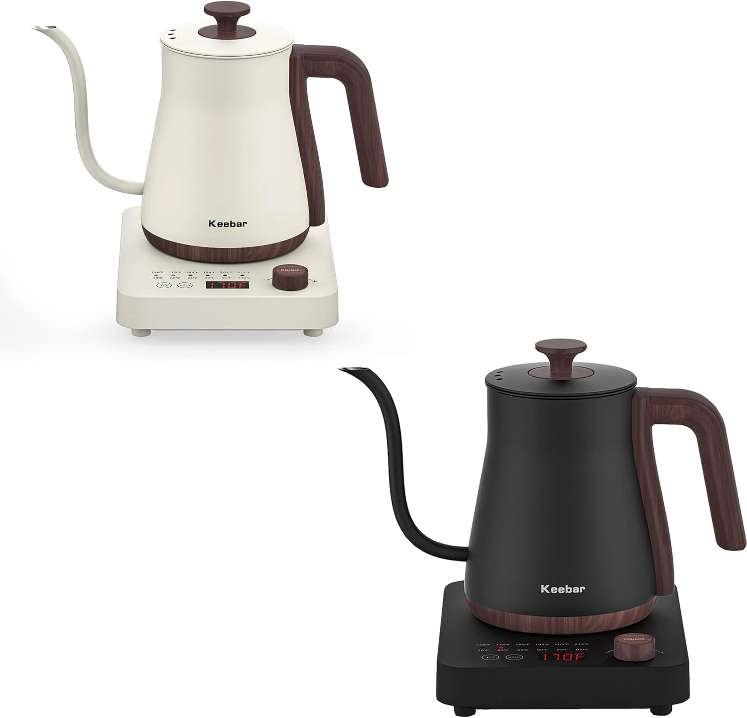 Precision Gooseneck Electric Kettle Set - 6 Temp Settings, 0.8L, 1000W