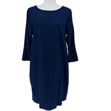 Talbots 100% Cotton Denim Jean Dress Sleeve Boat Neck A Line Blue SZ 16 Chic