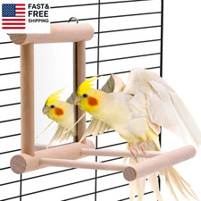 Bird Mirror Parakeet Mirror Perch Stand Wooden Swing Mirror Toy Cage Accessori