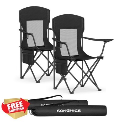 SONGMICS Camping Chairs Set of 2 Foldable High Back Drink Holder Black