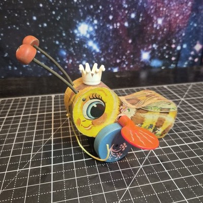 *再投稿 QUEEN BUZZY BEE / フィッシャープライス / 木製おもちゃ / 骨董品 / ヴェンテージ Vintage 1958 Fisher-Price QUEEN BUZZY BEE 444 Wood Pull Toy WORKS