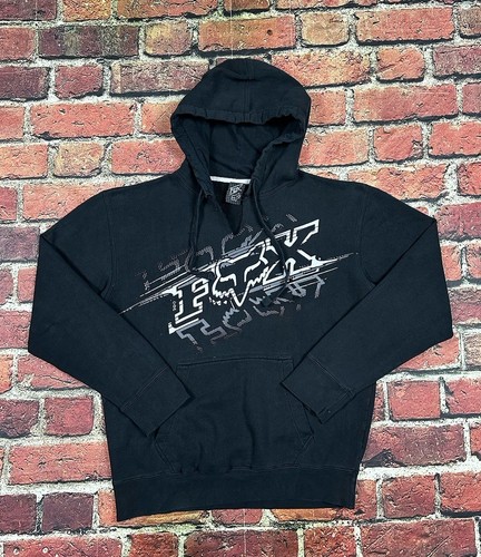 Vintage Fox Racing Hoodie Sweatshirt Black Motorcross Y2K Distressed Men’s Large