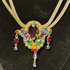 Vintage Multi Color Rhinestone Statement Necklace Czech or Mogul Costume Jewelry