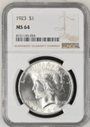 1923 P Peace Silver Dollar NGC MS-64
