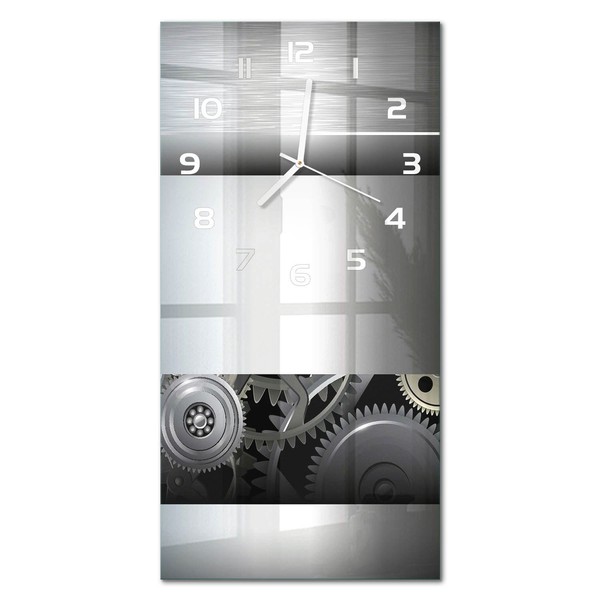 Hochwertige Glas-Wanduhr Im Hochformat Zahnrad-Abstraktion WeißE Zeiger 30X60 Cm-image