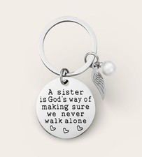 Sister Inspirational Quote Keychain Wing Charm Pearl Gift for Sister