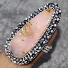 925 Silver Plated Peruvian Pink Opal Jewellery Ring Handmade Size Us 6.5 MJ