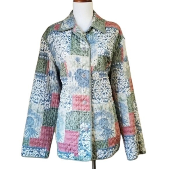 Alfred Dunner Vintage Multi Color Silk Quilted Patchwork Jacket image 3