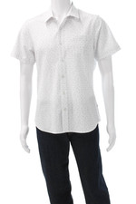 7 Diamonds Mens Feather Motif Short Sleeve Button Down Shirt White Size S