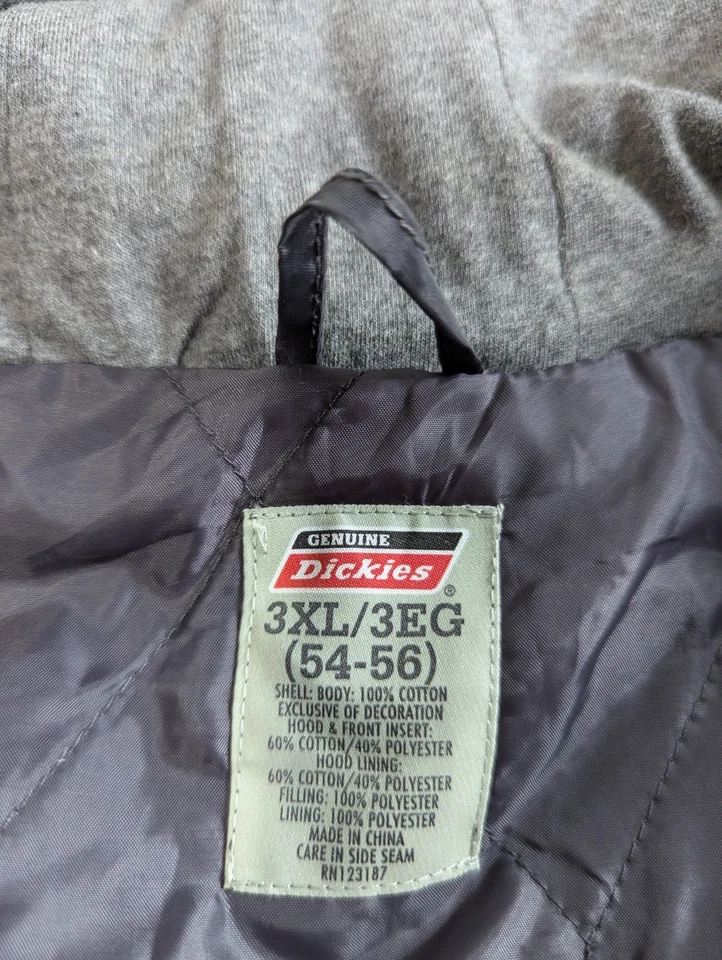 Dickies Canvas Work Jacket Fleece Lined Sz 3XL (54-56) Grey Hood Zip Snap Close - Image 4 of 4
