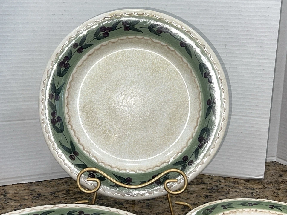 复古 Oliveto by ONEIDA 8 件套晚餐套装手绘石器米色绿色 — 第 3/4 张图片