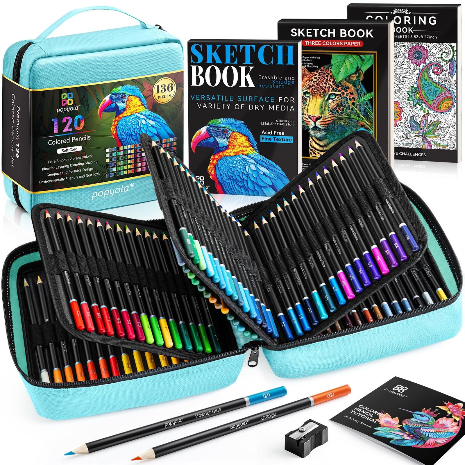 Set: 120 Vibrant Oil-based Pencils, Sketchbook & Sharpene