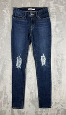 Levis 711 Skinny Jeans Womens Sz 26 Blue Dark Distressed Denim Stretch High Rise